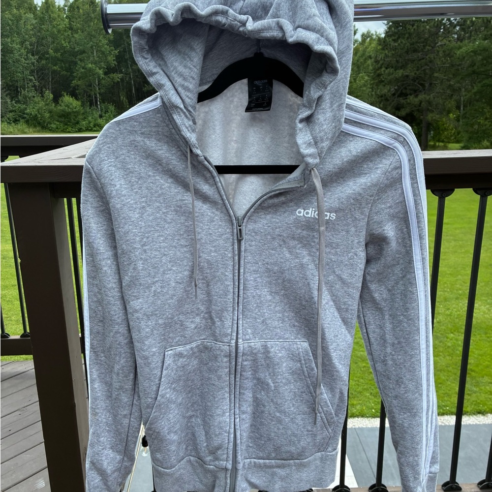 Adidas Heather Gray Hoodie with White Stripes